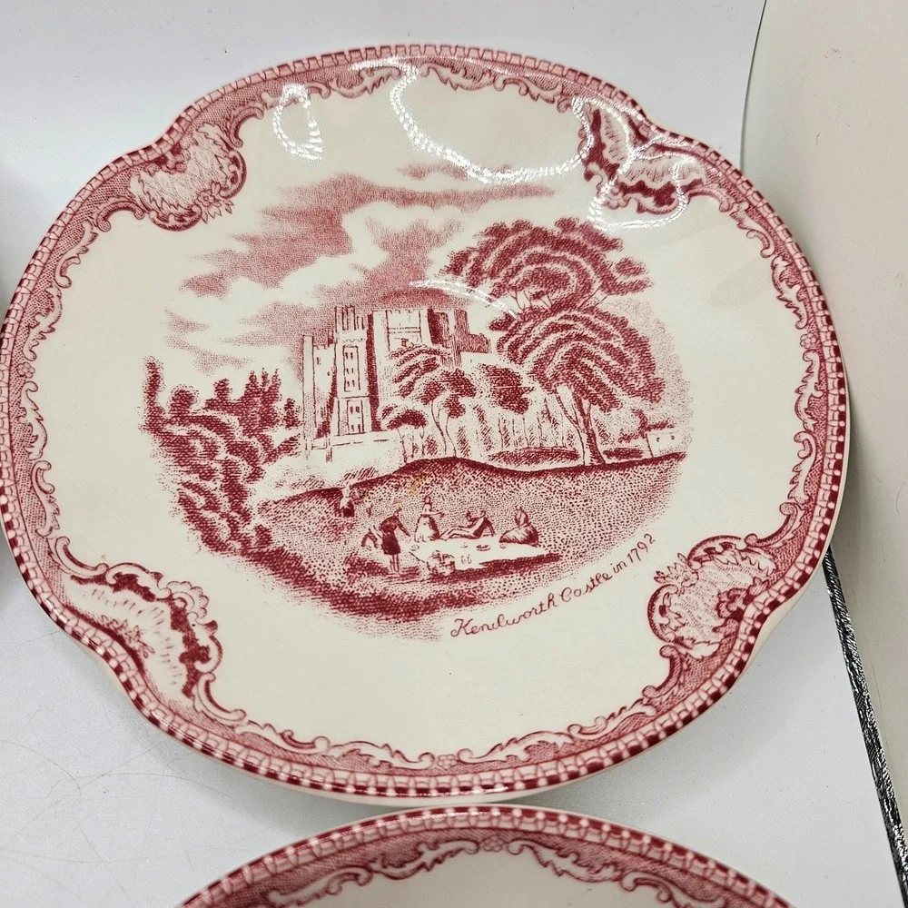Vintage Johnson Bros Old‎ Britain Castles Pink Transferware Tea Saucers Set of 4